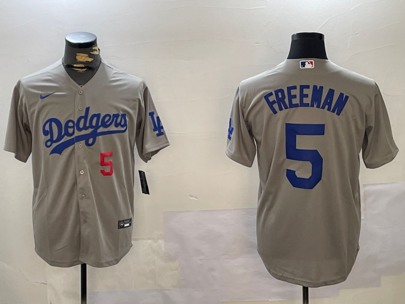 Men's Los Angeles Dodgers Freddie Freeman #5 Gray Stitched Jersey